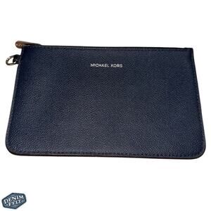 Michael Kors Navy Blue Jet Set Travel Leather Wristlet/Pouch/Clutch
